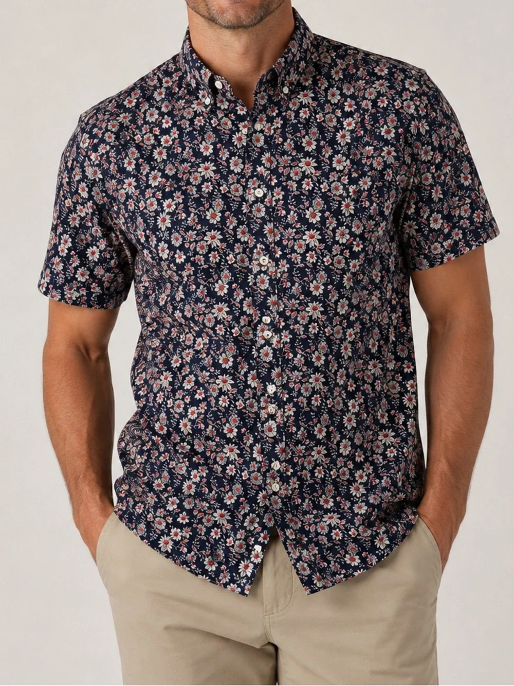 J. Crew Classic Fit Navy Daisy Floral Button Down Large